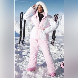 PrettyLittleThing Pink and White Ski Jacket